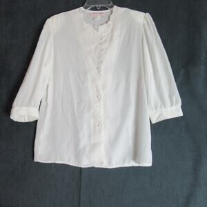 Vintage Jessica Allen Top Womens Large White Floral Sheer Button Shirt Blouse